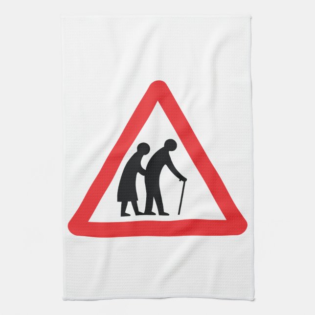 CAUTION Elderly People - UK Traffic Sign Tea Towel (Vertical)