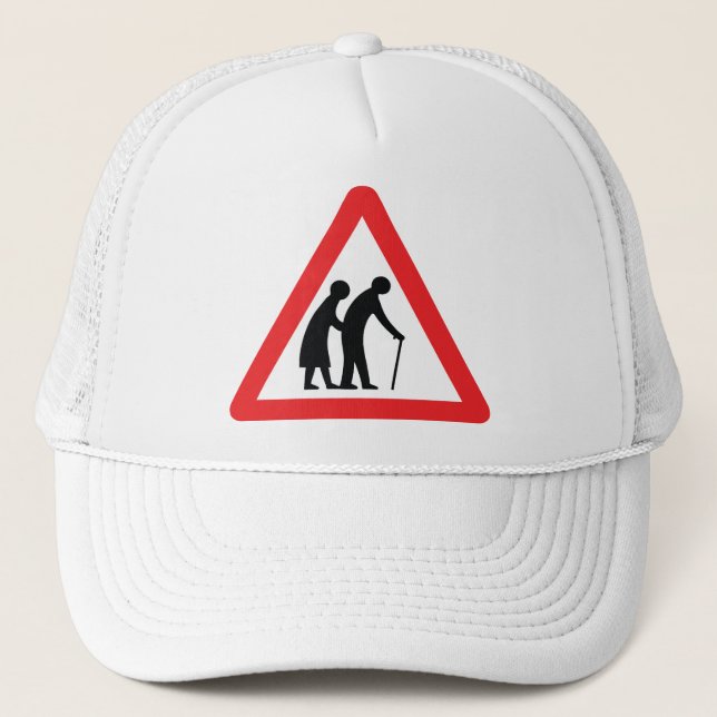 CAUTION Elderly People - UK Traffic Sign Trucker Hat (Front)