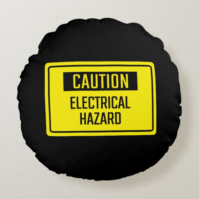 Caution Electrical Hazard Sign Round Cushion (Front)