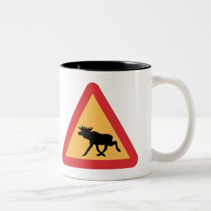 Caution Elks, Traffic Sign, Sweden Two-Tone Coffee Mug