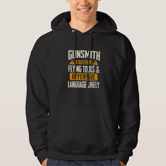 Caution Flying Tools & Offensive Language Likely G Hoodie (Front)