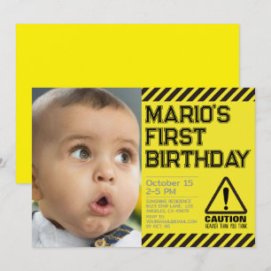 Caution! Funny First Birthday party Invitation