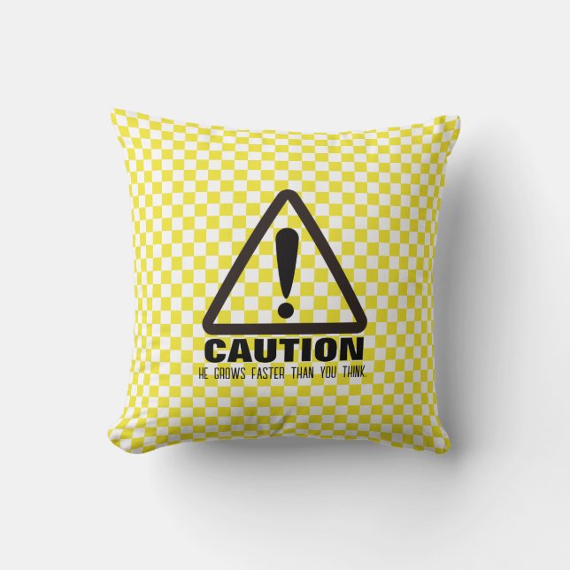 Caution! Funny First Birthday party Invitation Cushion (Front)