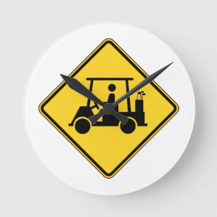 Caution Golf Cart Sign Round Clock