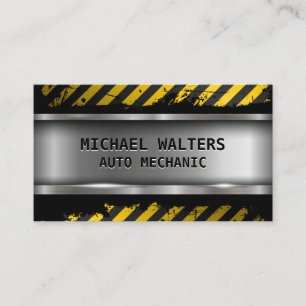 Caution Grunge   Metallic Steel Brushed Business Card