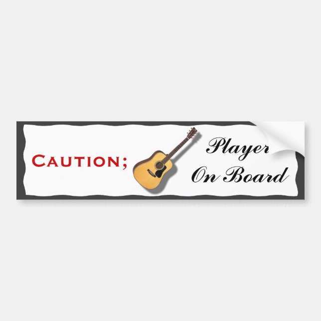 CAUTION; GUITAR PLAYER ON BOARD-BUMPER STICKER (Front)