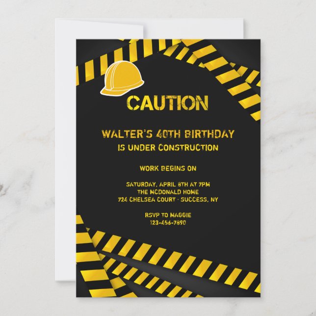 Caution Hard Hat Invitation (Front)