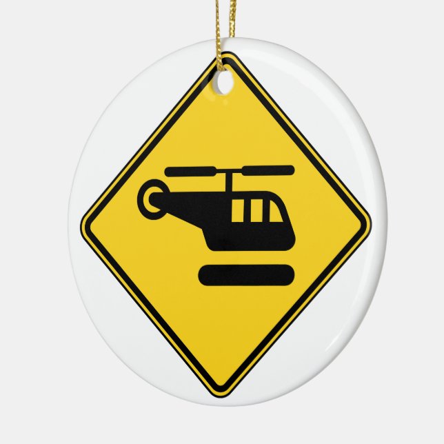 Caution Helicopter Sign Ceramic Tree Decoration (Left)
