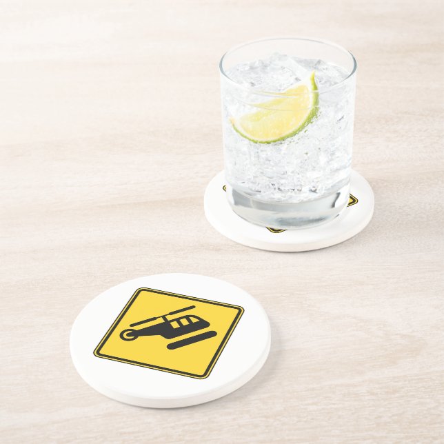 Caution Helicopter Sign Coaster (Side)