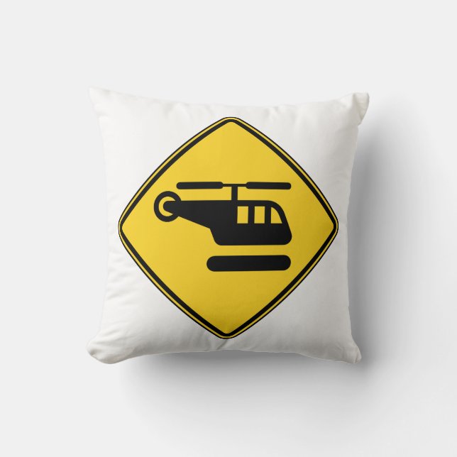 Caution Helicopter Sign Cushion (Front)