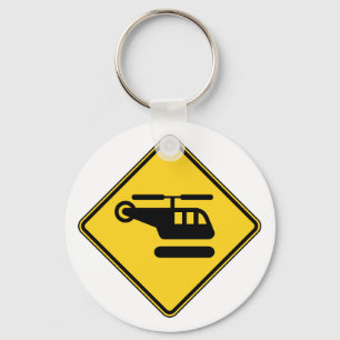 Caution Helicopter Sign Key Ring