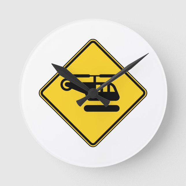 Caution Helicopter Sign Round Clock (Front)