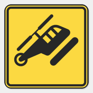 Caution Helicopter Sign Square Sticker