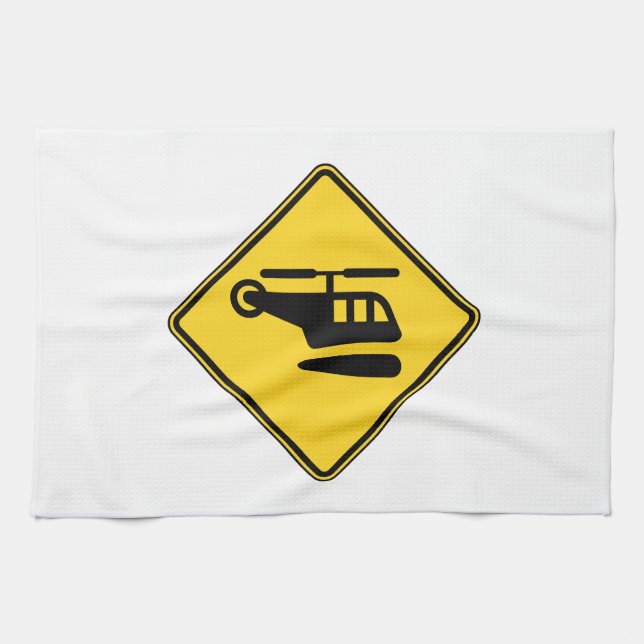 Caution Helicopter Sign Tea Towel (Horizontal)