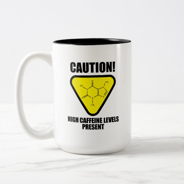 Caution! High Caffeine Levels Present Two-Tone Cof Coffee Mug (Left)