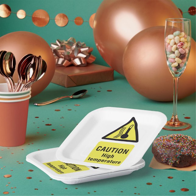 Caution High Temperature Warning Sign Paper Plate (Creator Uploaded)