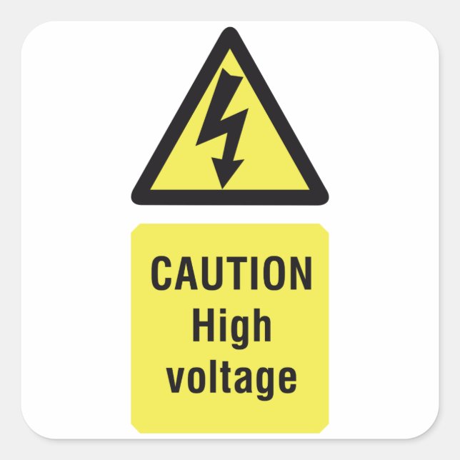 Caution High Voltage Warning Sign Square Sticker (Front)