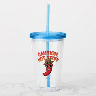 Caution: Hot Stuff Design - Fun Chili Pepper Acrylic Tumbler