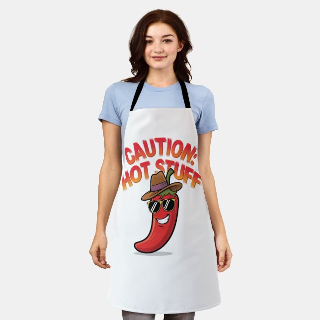 Caution: Hot Stuff Design - Fun Chili Pepper Apron (Worn)
