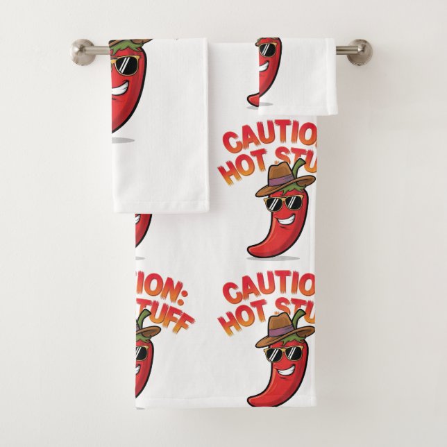 Caution: Hot Stuff Design - Fun Chili Pepper Bath Towel Set (Insitu)