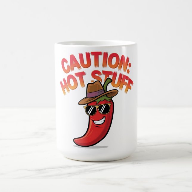 Caution: Hot Stuff Design - Fun Chili Pepper Coffee Mug (Center)