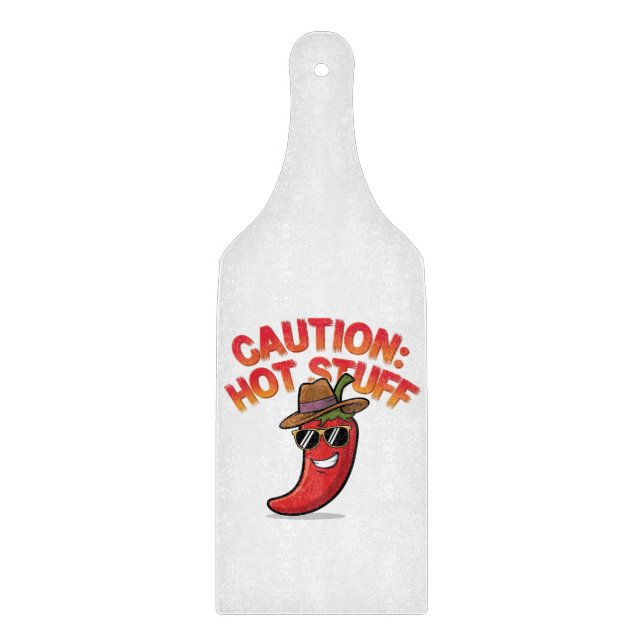 Caution: Hot Stuff Design - Fun Chili Pepper Cutting Board (Front)