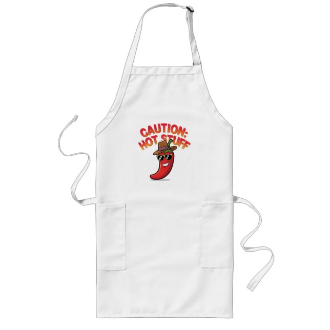 Caution: Hot Stuff Design - Fun Chili Pepper Long Apron (Front)