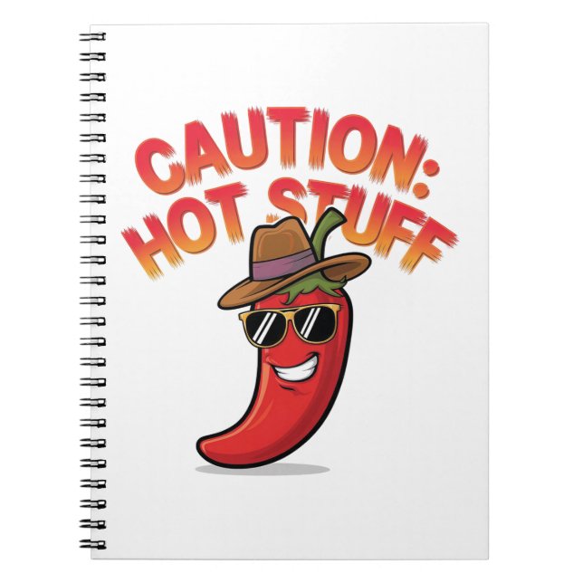 Caution: Hot Stuff Design - Fun Chili Pepper Notebook (Front)