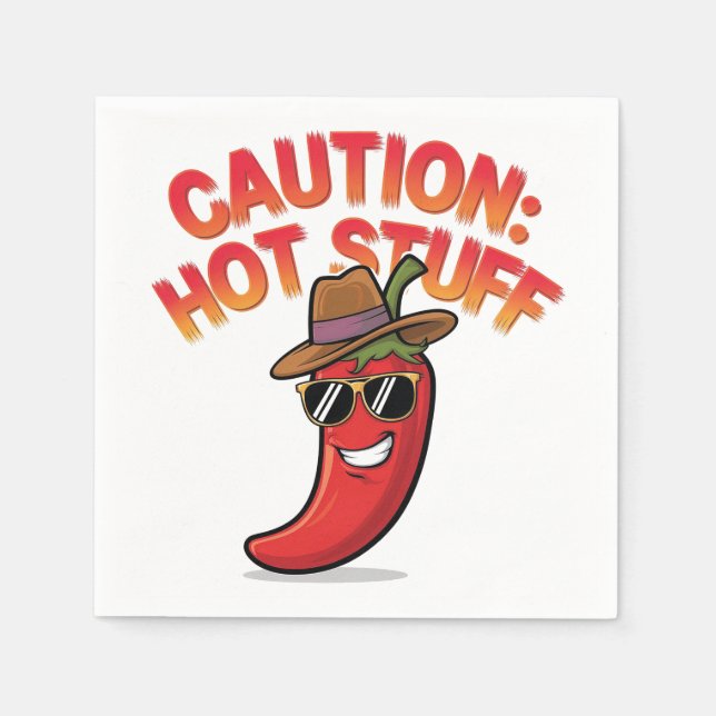 Caution: Hot Stuff Design - Fun Chilli Pepper Napkin (Front)