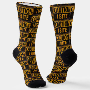 CAUTION - I BITE  metal danger warning sign Funny Socks