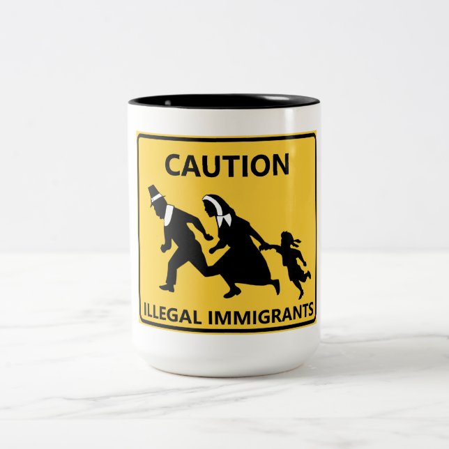 Caution: Illegal Immigrants Two-Tone Coffee Mug (Center)