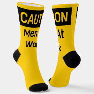 CAUTION Men at Work Yellow and Black Socks