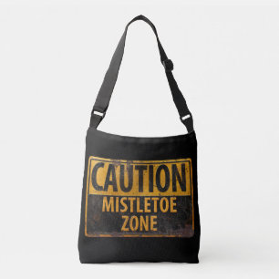 Caution Mistletoe Zone Merry Christmas Danger Sign Crossbody Bag