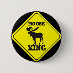 Caution- Moose Crossing 6 Cm Round Badge