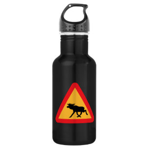 Caution Moose Swedish Traffic Sign 532 Ml Water Bottle