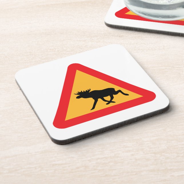 Caution Moose Swedish Traffic Sign Coaster (Left Side)