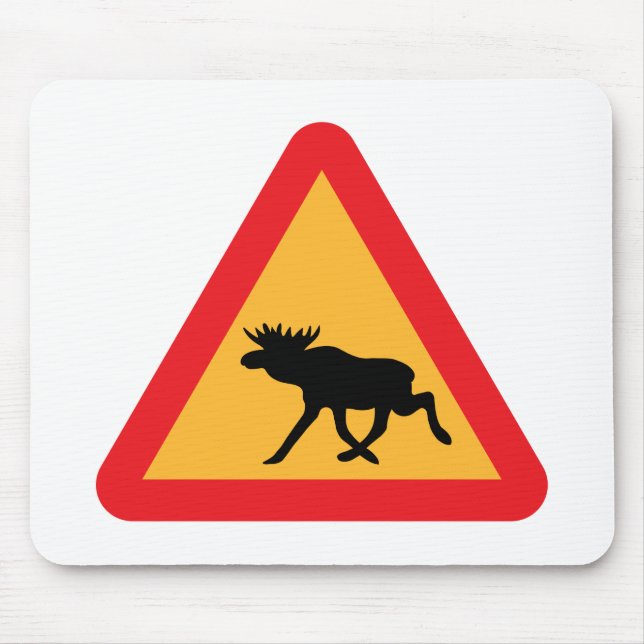 Caution Moose Swedish Traffic Sign Mouse Pad (Front)