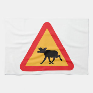 Caution Moose Swedish Traffic Sign Tea Towel
