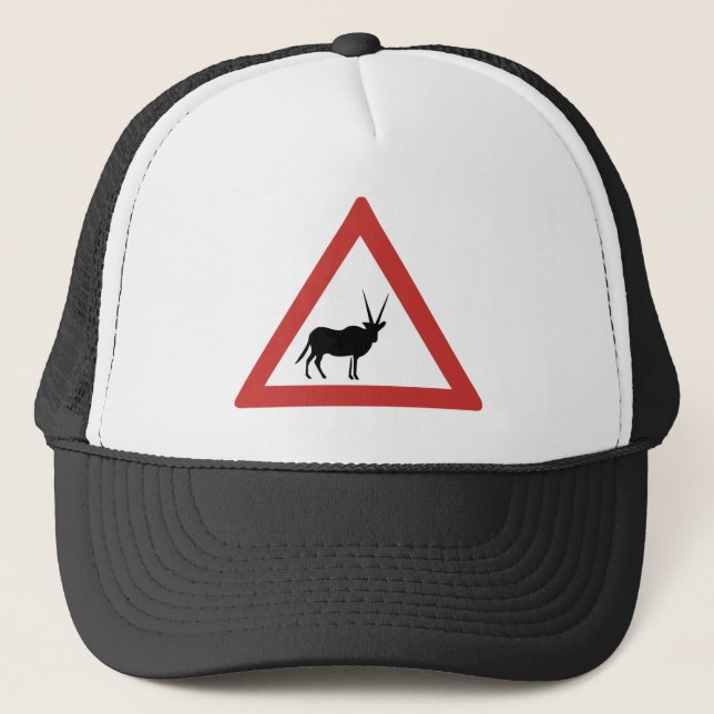 Caution Oryx, Traffic Warning Sign, Namibia Trucker Hat (Front)