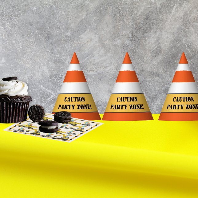 "Caution Party Zone" Construction Themed Birthday  Party Hat (Creator Uploaded)