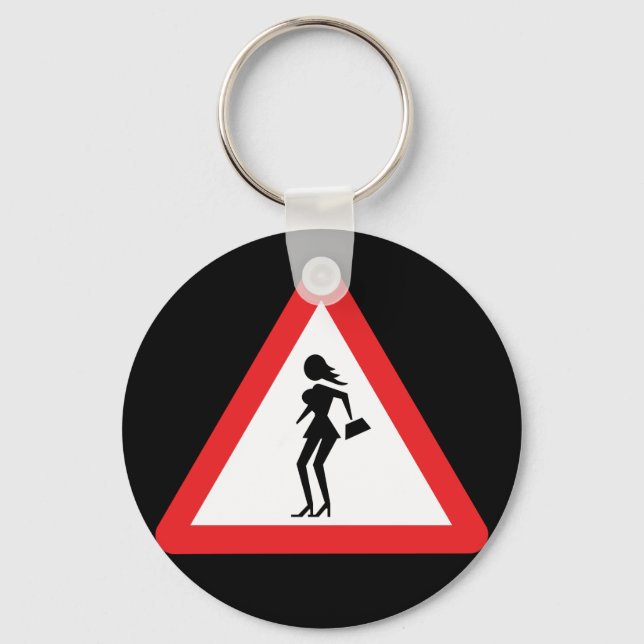 Caution Prostitute Traffic Road Sign Key Ring (Front)