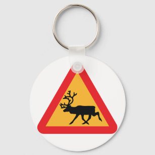 Caution Reindeer Swedish Traffic Sign Key Ring