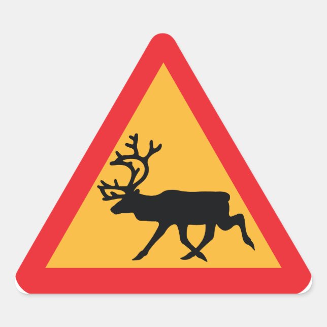 Caution Reindeer Swedish Traffic Sign Triangle Sticker (Front)