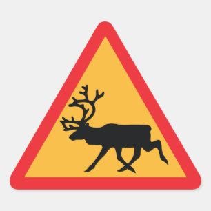 Caution Reindeer Swedish Traffic Sign Triangle Sticker