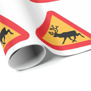 Caution Reindeer Swedish Traffic Sign Wrapping Paper