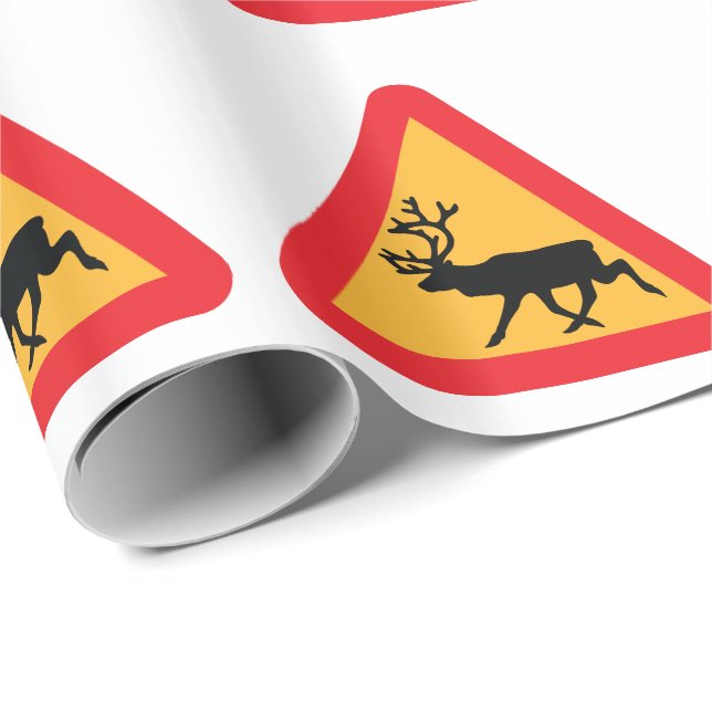 Caution Reindeer Swedish Traffic Sign Wrapping Paper (Roll Corner)