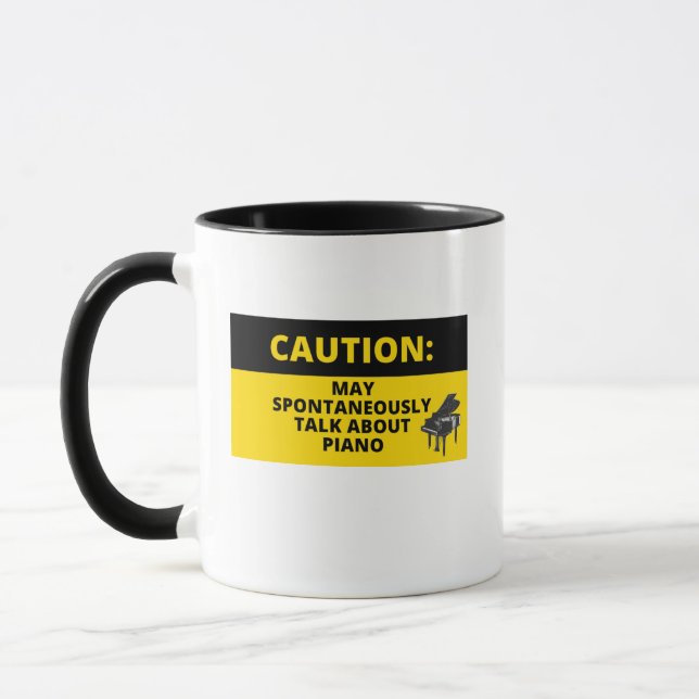 Caution Sign Funny Grand Piano Pianist Humour   Mug (Left)