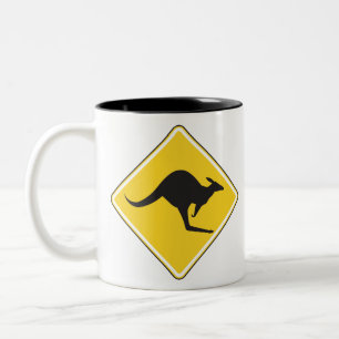 Caution signal with Kangaroo Two-Tone Coffee Mug