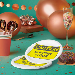 Caution Slipper Floor Sign Paper Plate