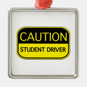 Caution Student Driver Metal Tree Decoration